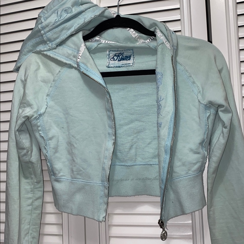 SOLD ‼️Kismet Y2K Baby Blue Cropped Hooded Zip-Up Jacket - Picture 5 of 10